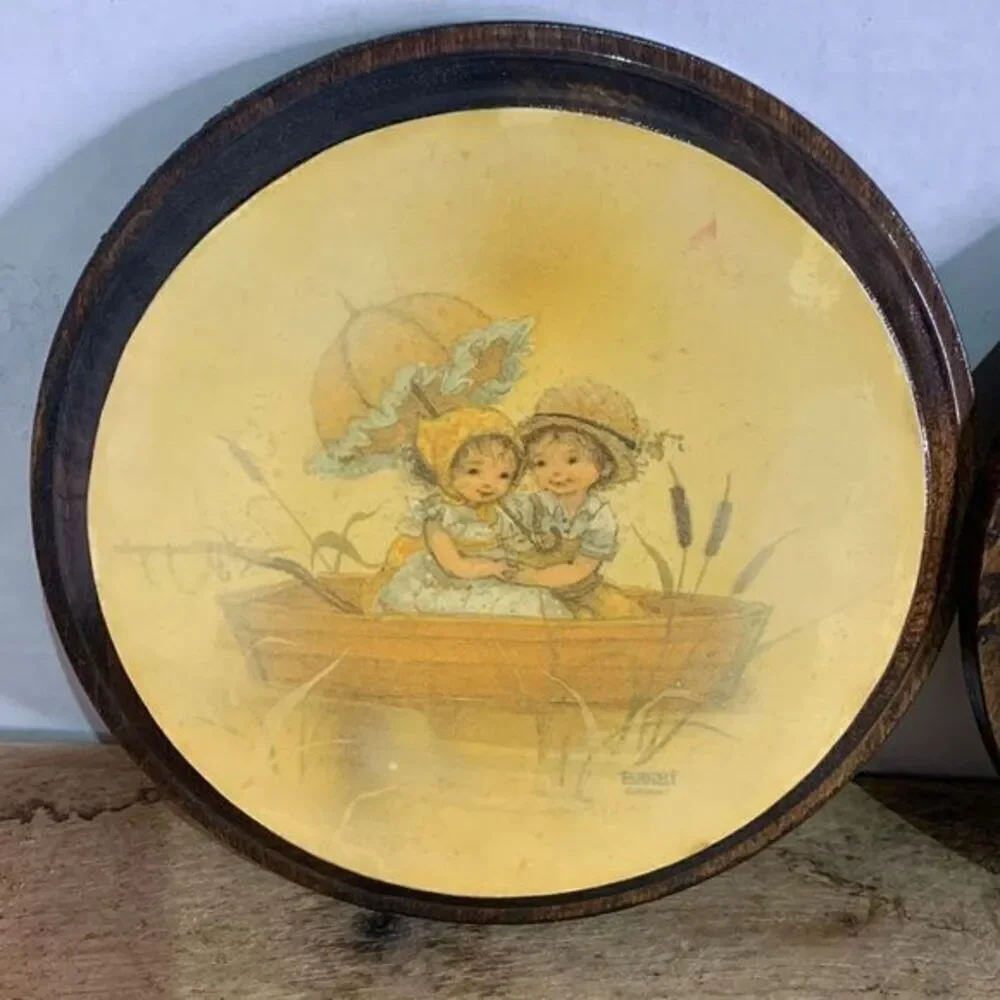 Vintage Barbi Sargent rare wall art‎ wood pictures  girls swinging playing vtg